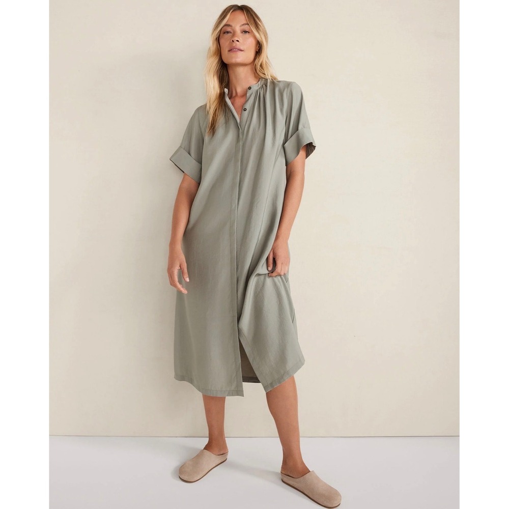 Haven NWT Well Within Luxe Modal Short Sleeve Midi Button Up Dress $148 | Large‎
